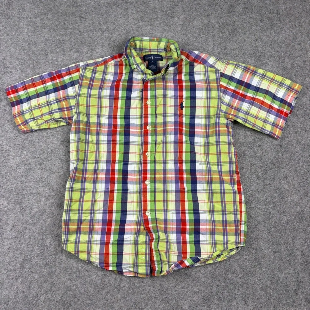 Ralph Lauren Button Down Shirt Boys Small Multi Color Plaid Short Sleeve